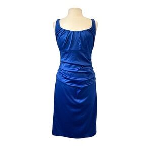 Suzi Chin Sz 10 Royal Blue Gathered Midi Dress Stretch